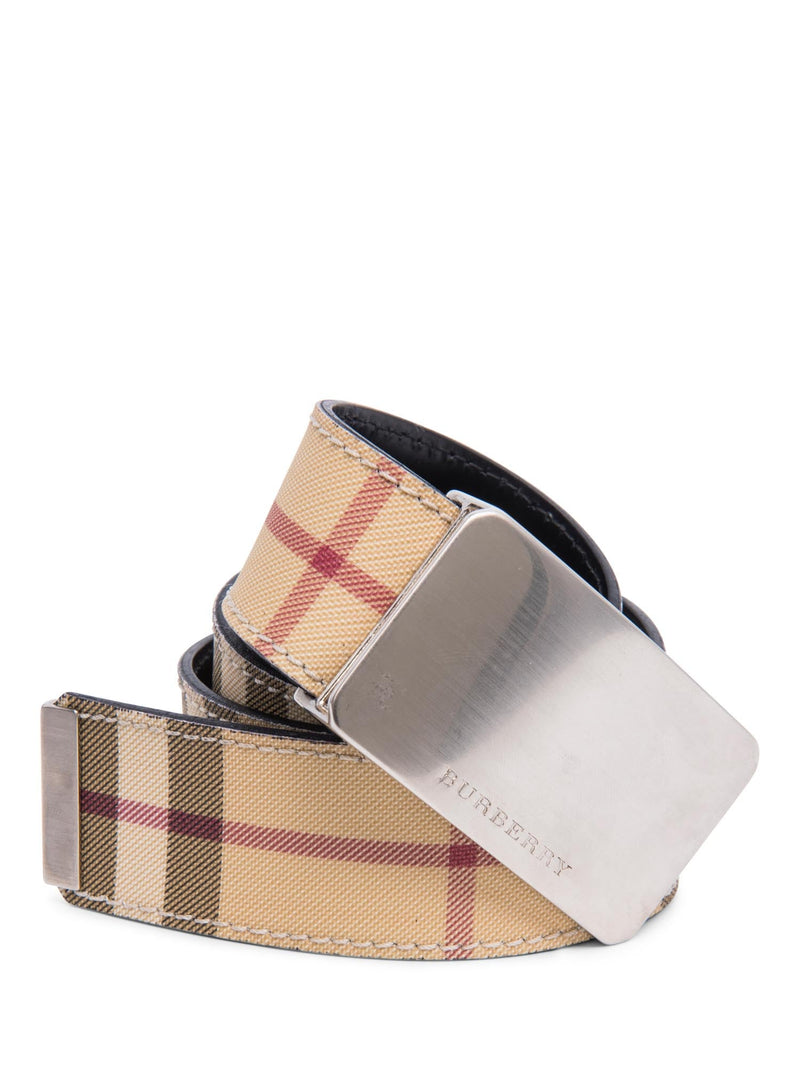 Burberry Logo House Check Canvas Belt Beige Silver-designer resale