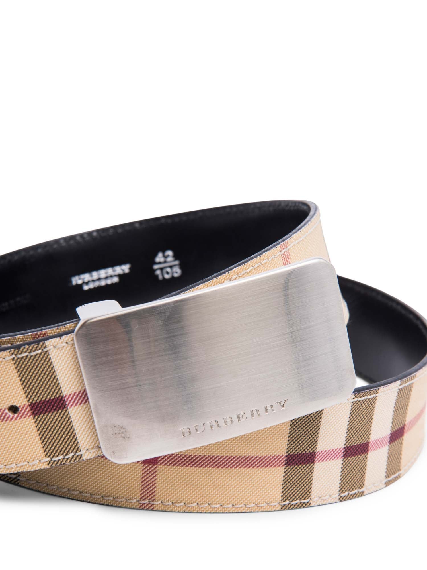 Burberry Logo House Check Canvas Belt Beige Silver-designer resale