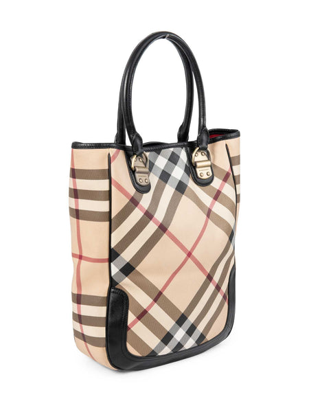 Burberry Plaid Top Handle Bag in White