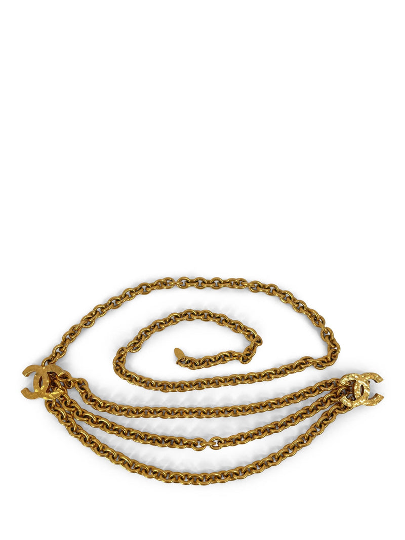 CHANEL CC Logo 24K Plated Large Link Multi Chain Belt Necklace-designer resale