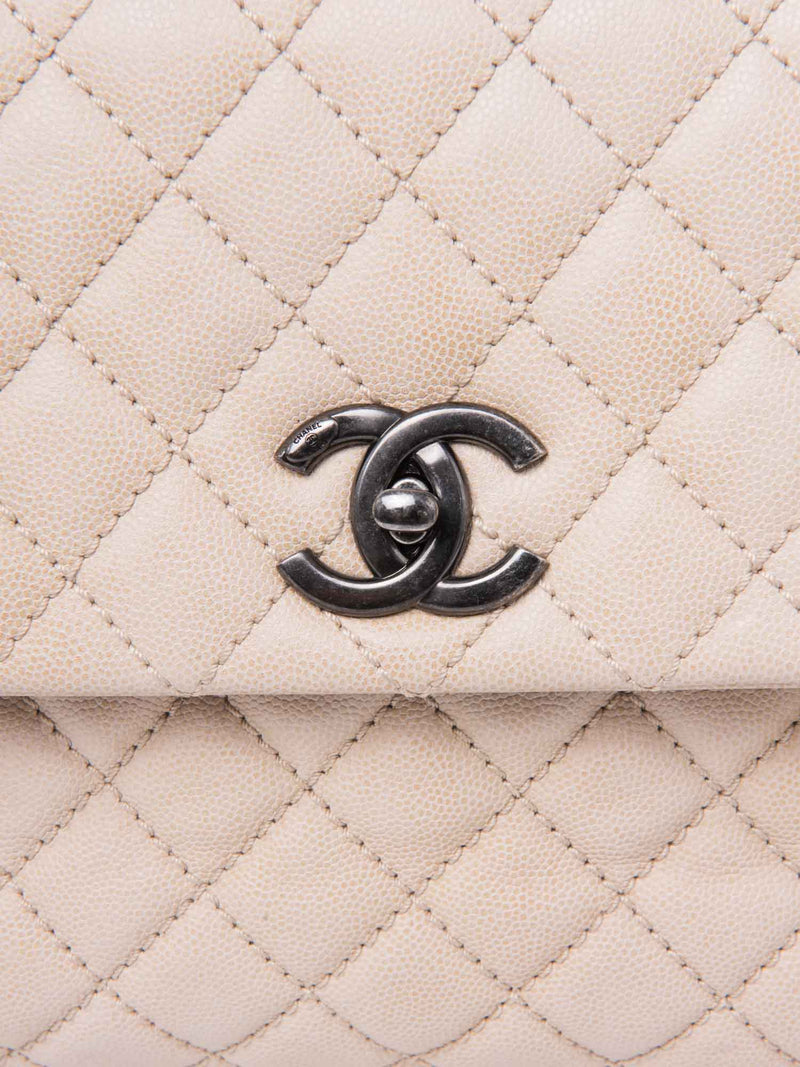 CHANEL CC Logo Caviar Leather Top Handle Flap Bag Beige-designer resale