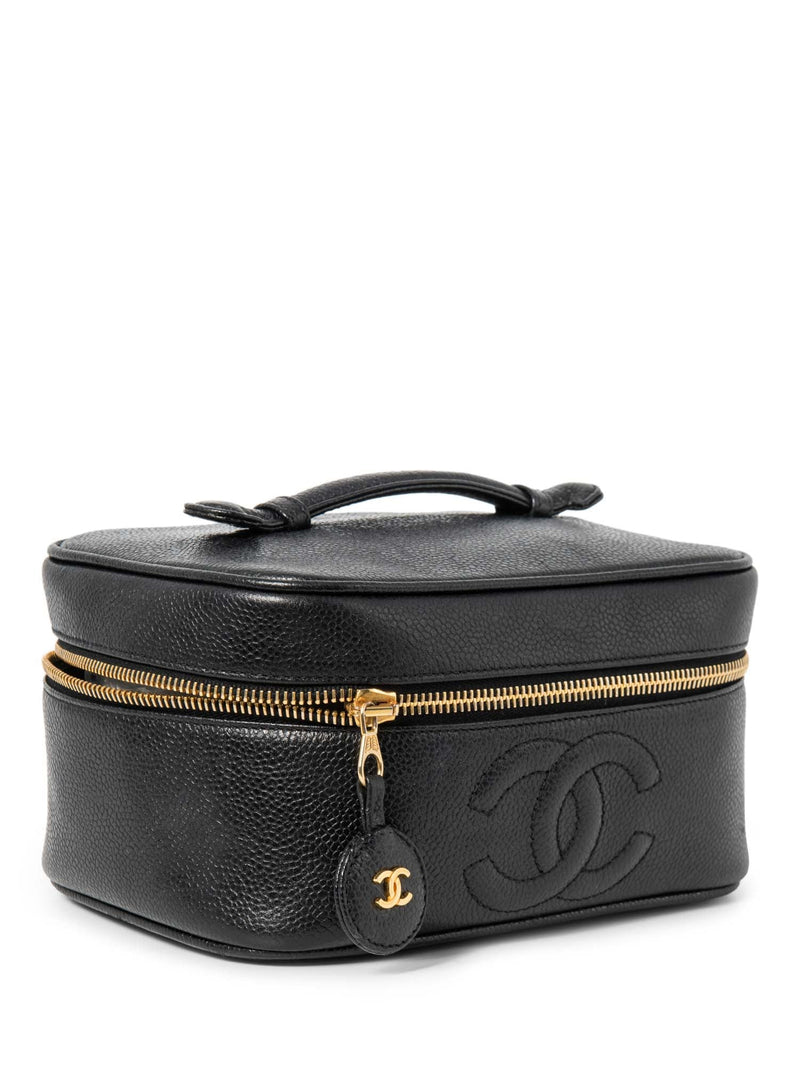 CHANEL CC Logo Caviar Leather Top Handle Vanity Bag Black-designer resale