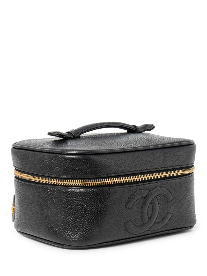 CHANEL CC Logo Caviar Leather Top Handle Vanity Bag Black-designer resale