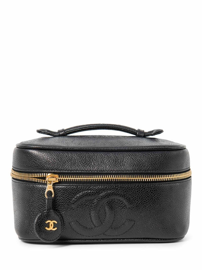 CHANEL CC Logo Caviar Leather Top Handle Vanity Bag Black-designer resale