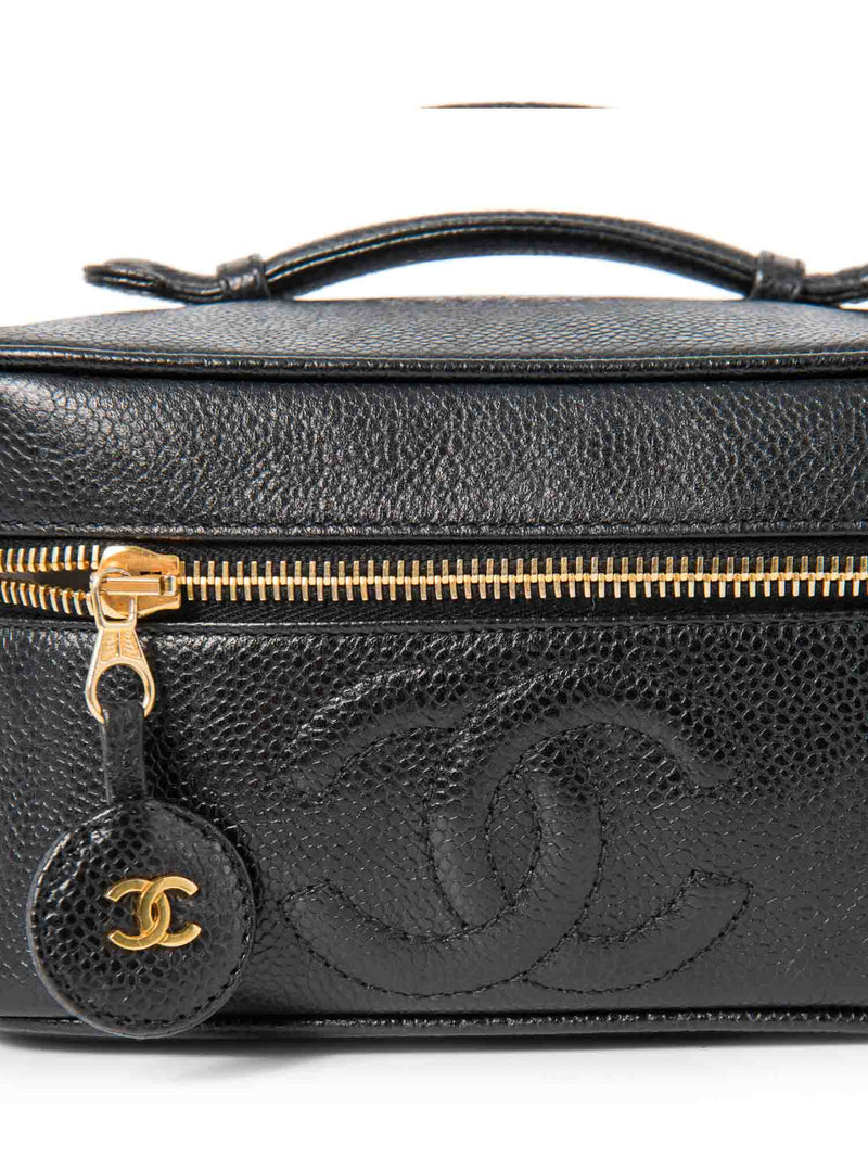 CHANEL CC Logo Caviar Leather Top Handle Vanity Bag Black-designer resale