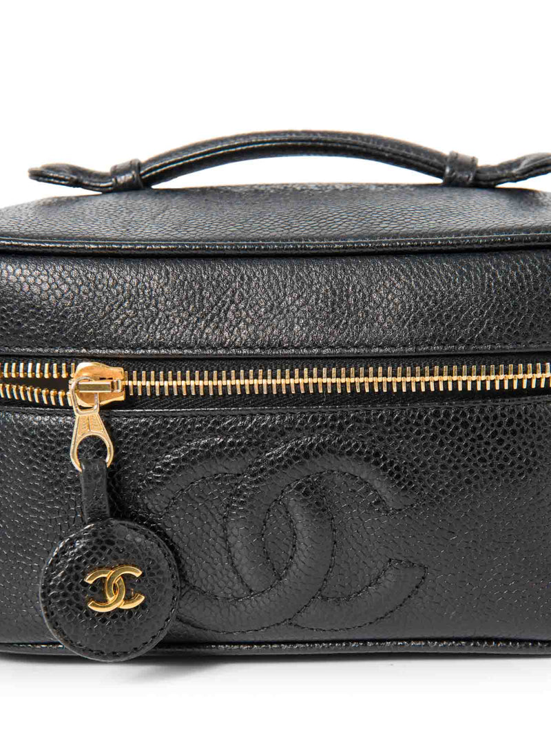 CHANEL CC Logo Caviar Leather Top Handle Vanity Bag Black-designer resale