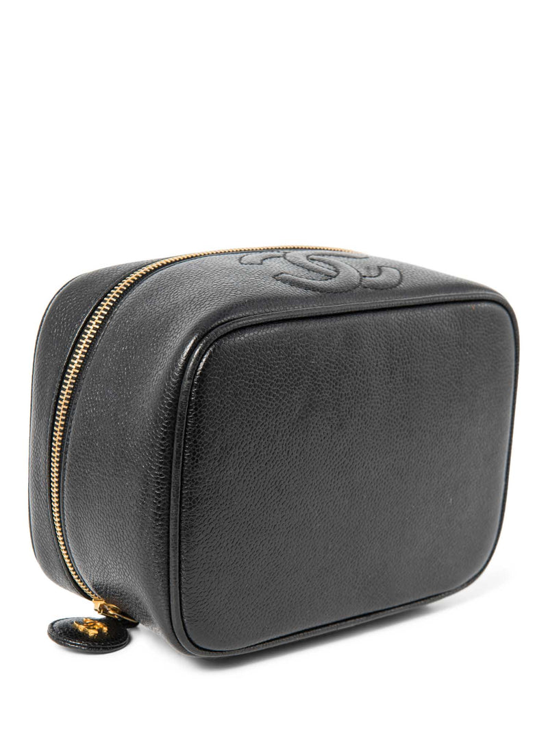 CHANEL CC Logo Caviar Leather Top Handle Vanity Bag Black-designer resale