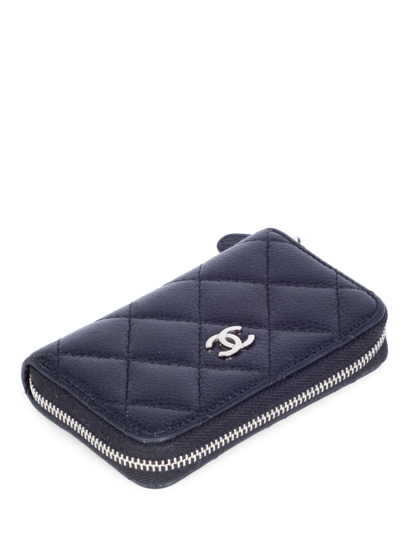 CHANEL CC Logo Caviar Leather Zippered Credit Card Wallet Black Silver-designer resale