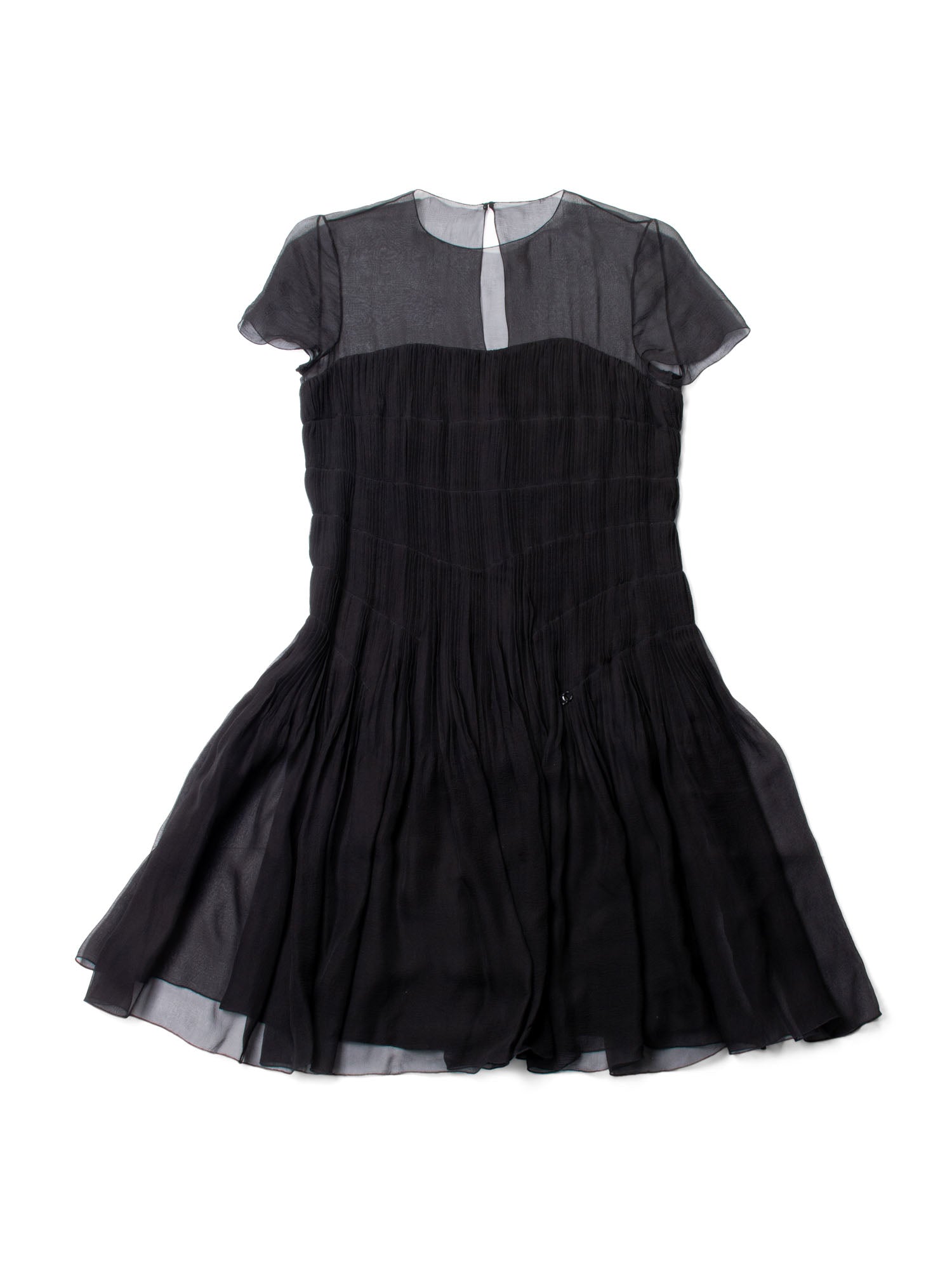 CHANEL CC Logo Chiffon Silk Pleated Dress Black