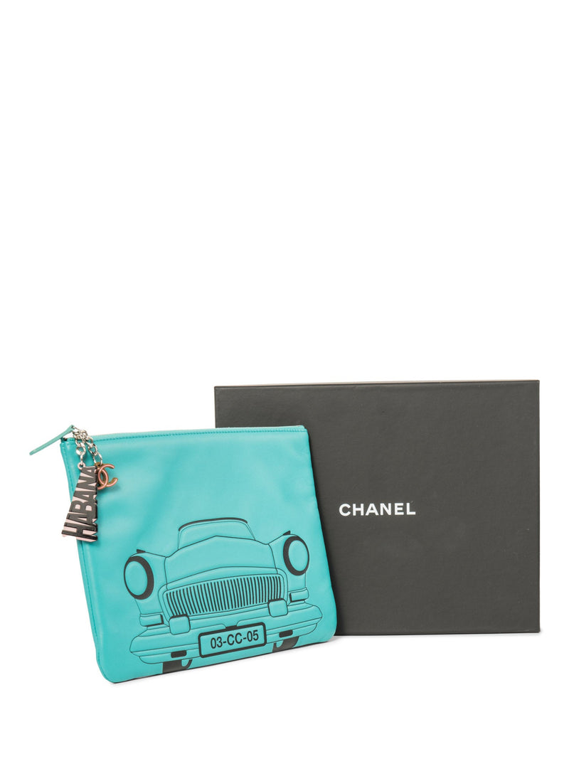 CHANEL CC Logo Leather Habana Clutch Aqua Blue-designer resale