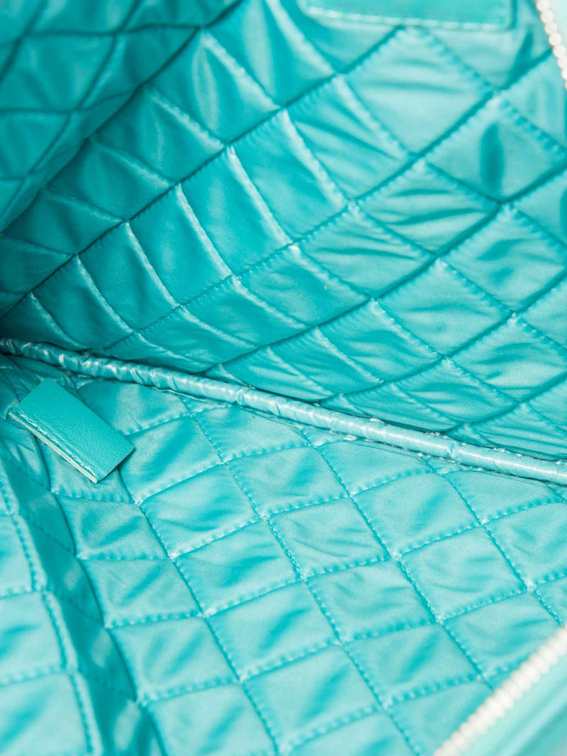 CHANEL CC Logo Leather Habana Clutch Aqua Blue-designer resale