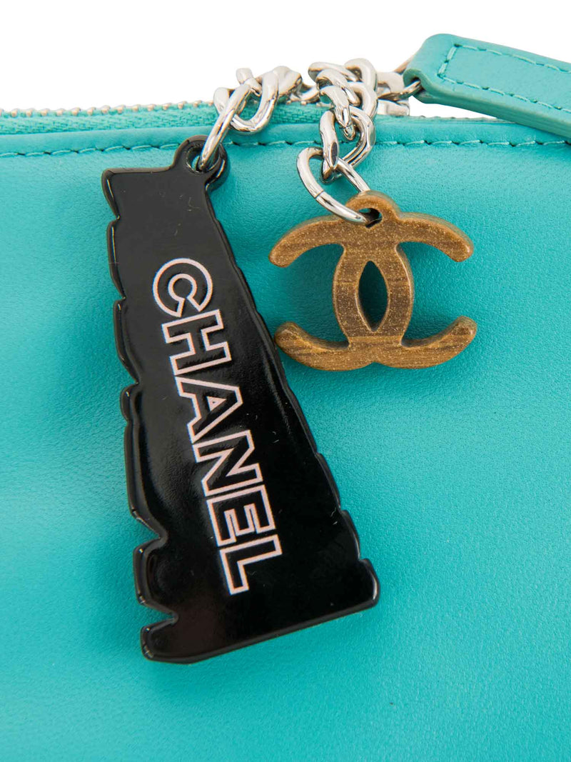 CHANEL CC Logo Leather Habana Clutch Aqua Blue-designer resale