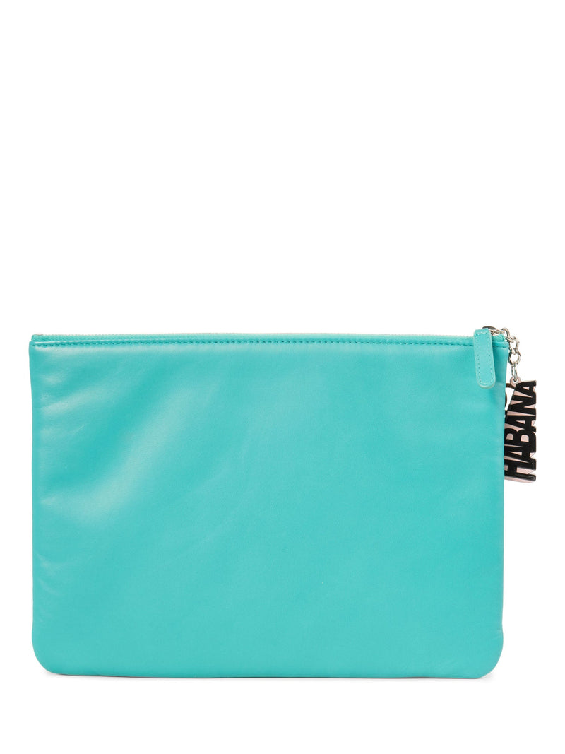 CHANEL CC Logo Leather Habana Clutch Aqua Blue-designer resale