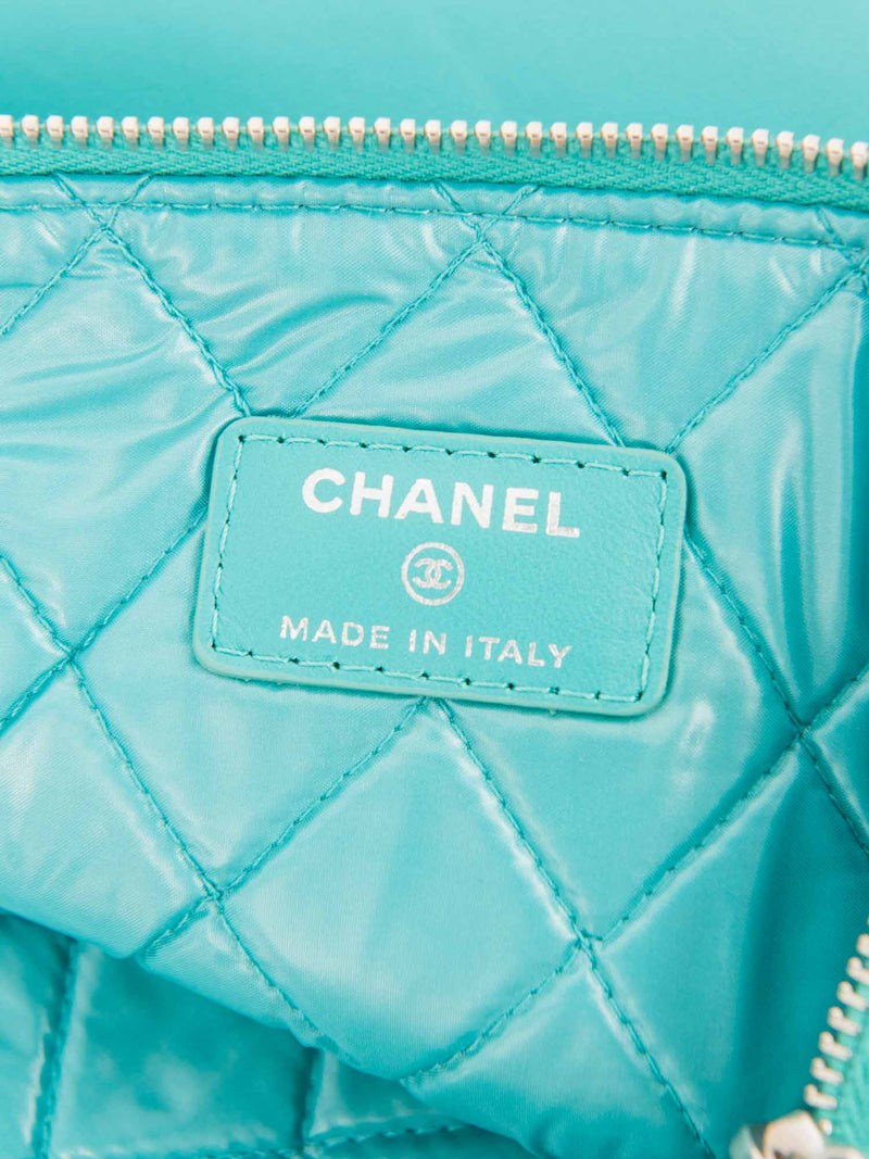 CHANEL CC Logo Leather Habana Clutch Aqua Blue-designer resale