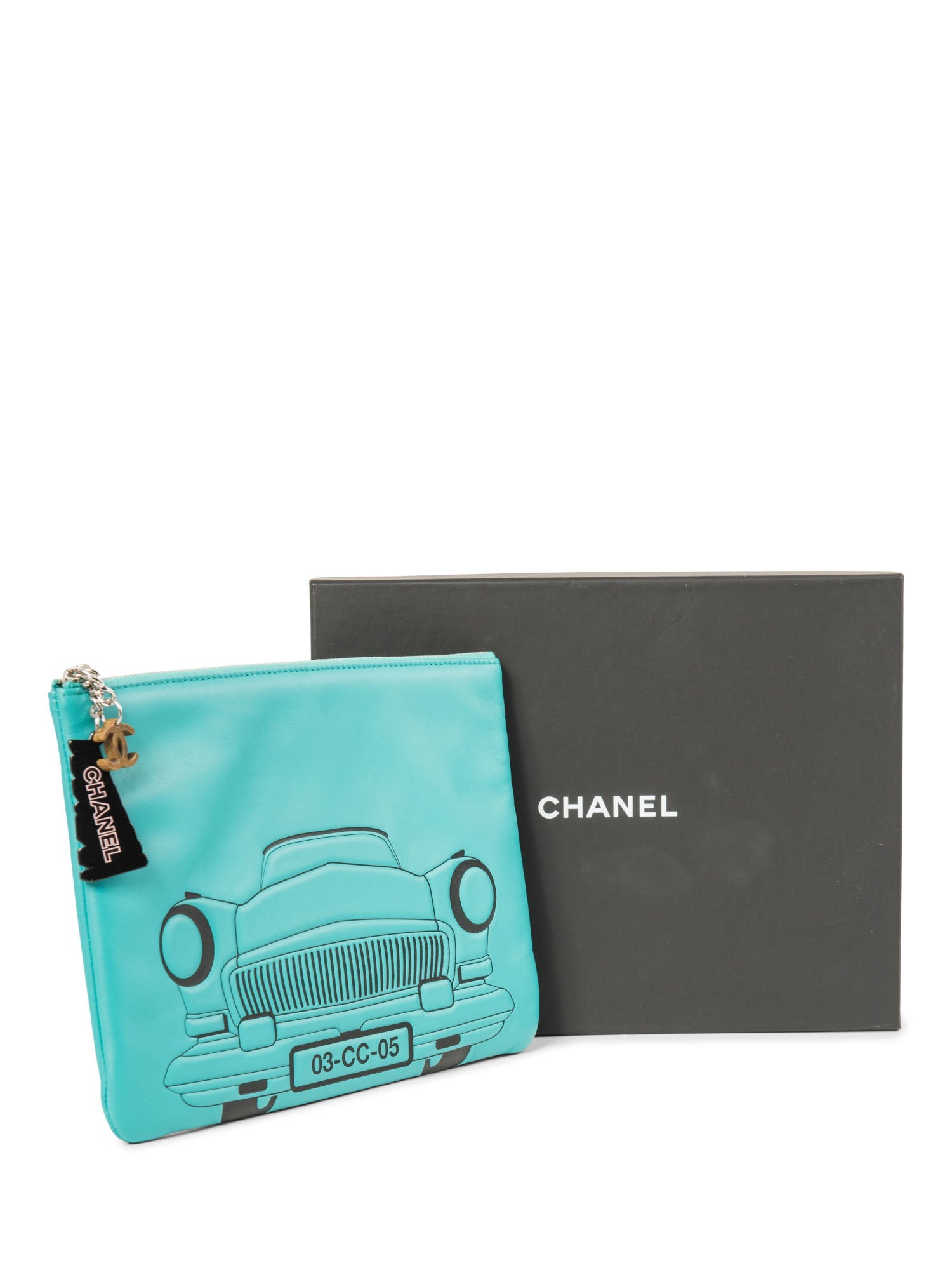 CHANEL CC Logo Leather Habana Clutch Aqua Blue-designer resale