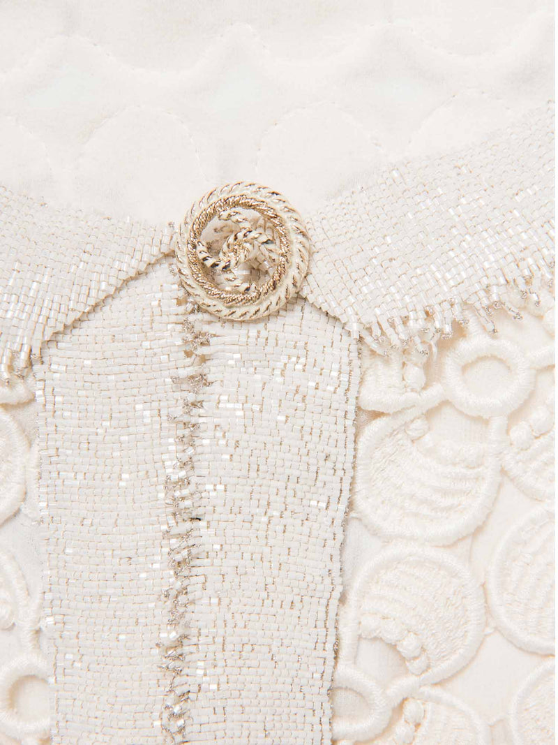 CHANEL CC Logo Lesage Tweed Camellia Beaded Fringe Jacket Ivory-designer resale