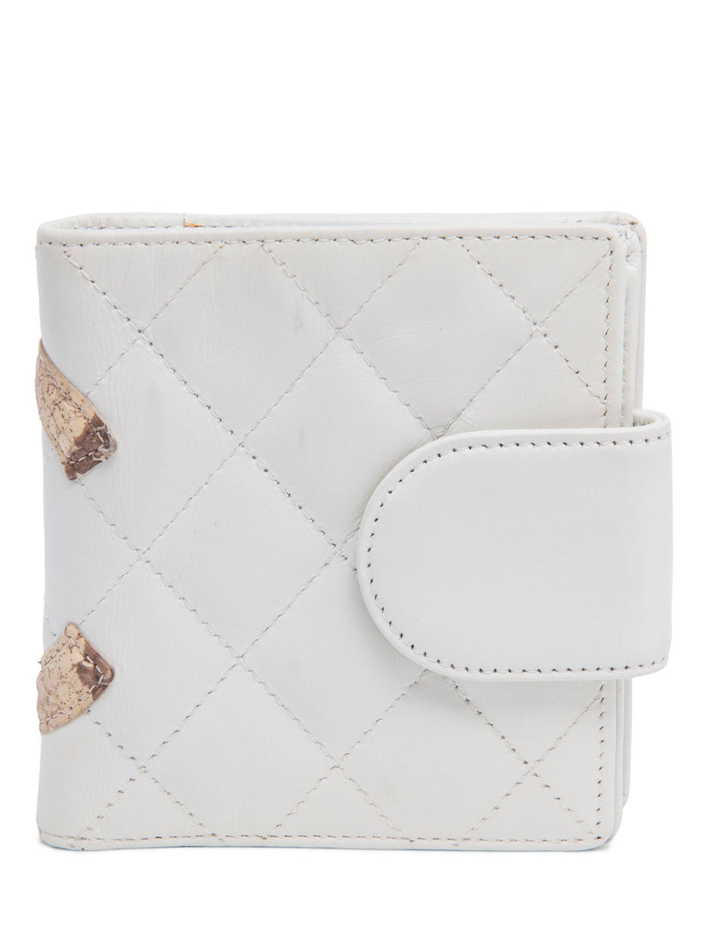 CHANEL CC Logo Python Quilted Cambon Wallet White-designer resale