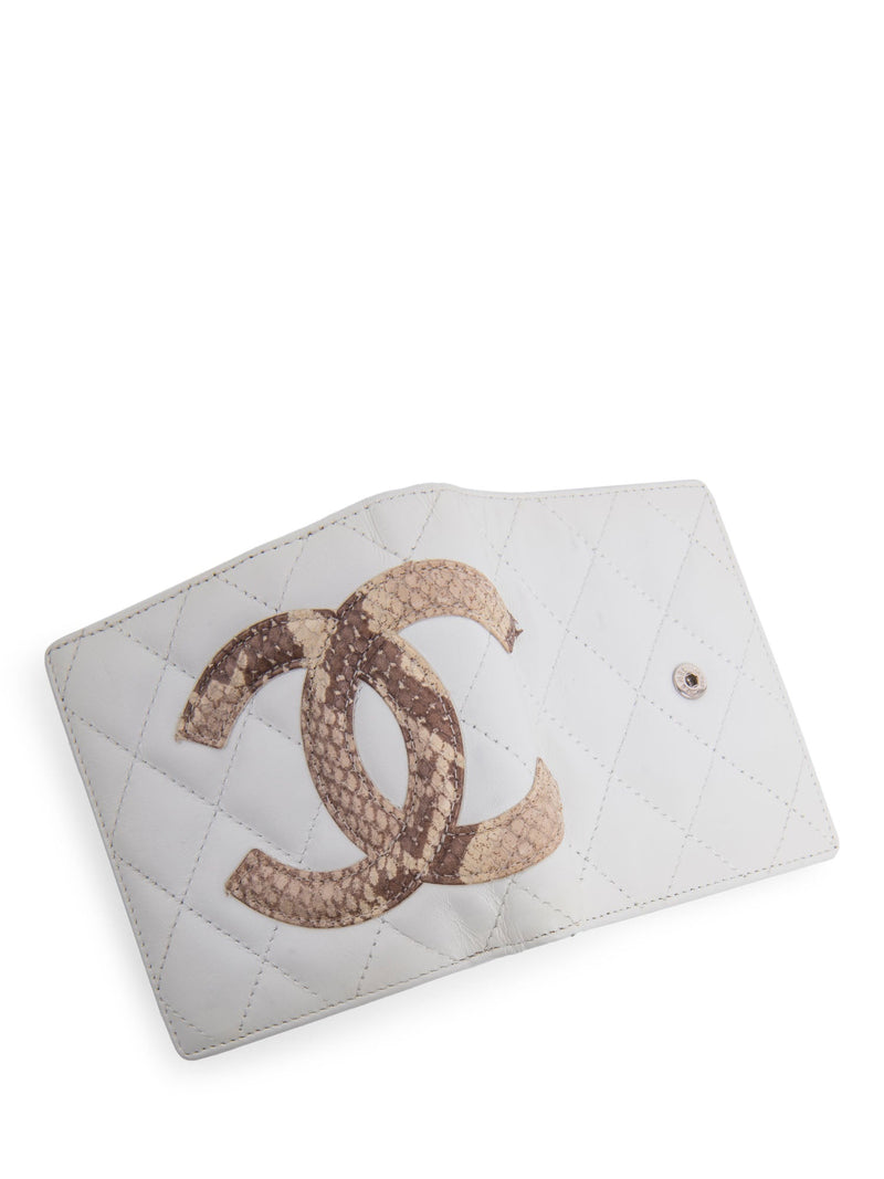 CHANEL CC Logo Python Quilted Cambon Wallet White-designer resale