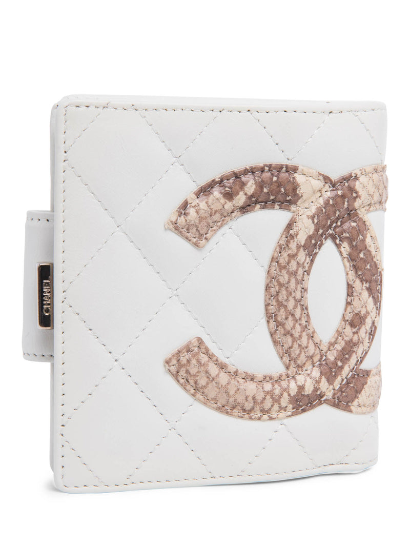 CHANEL CC Logo Python Quilted Cambon Wallet White-designer resale