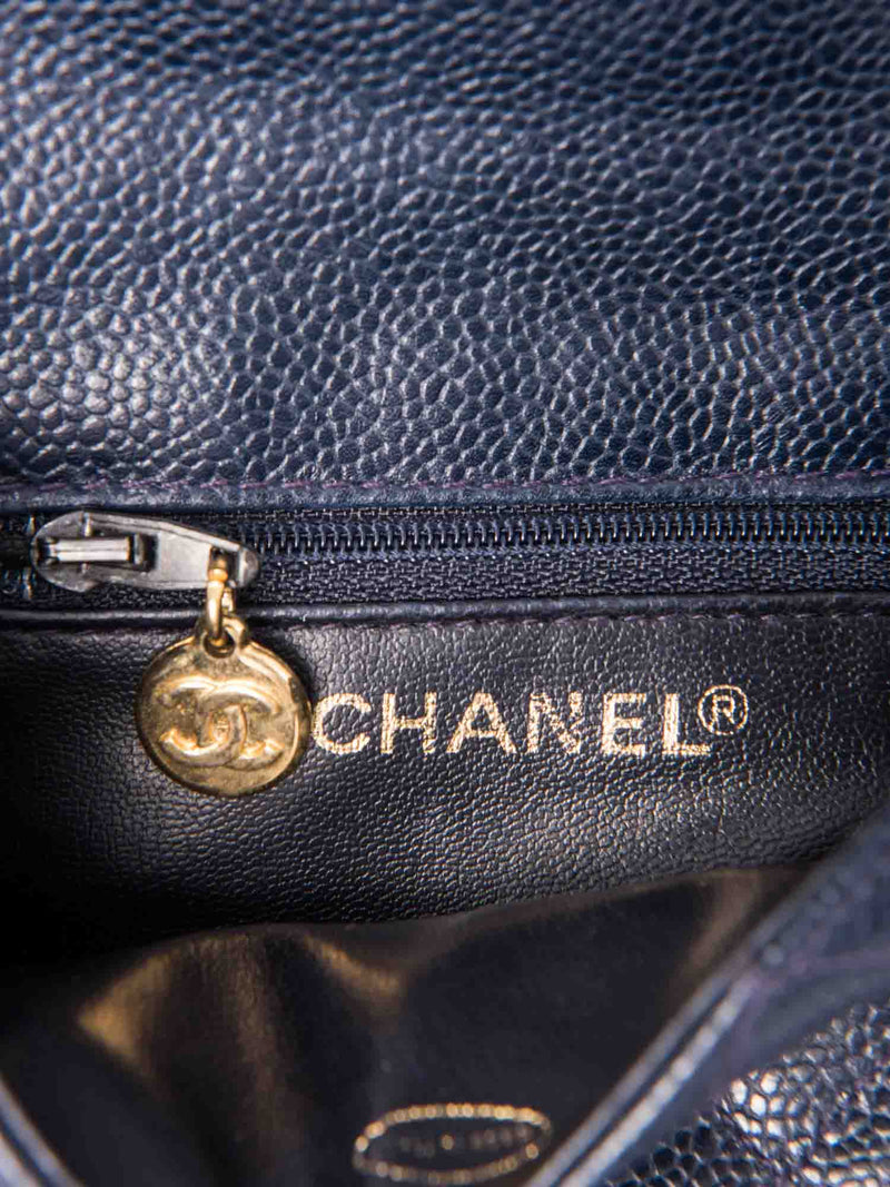 CHANEL CC Logo Quilted Caviar Leather Belt Bag Navy Blue-designer resale