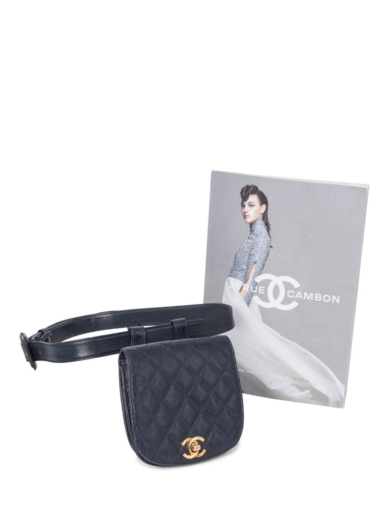 CHANEL CC Logo Quilted Caviar Leather Belt Bag Navy Blue-designer resale