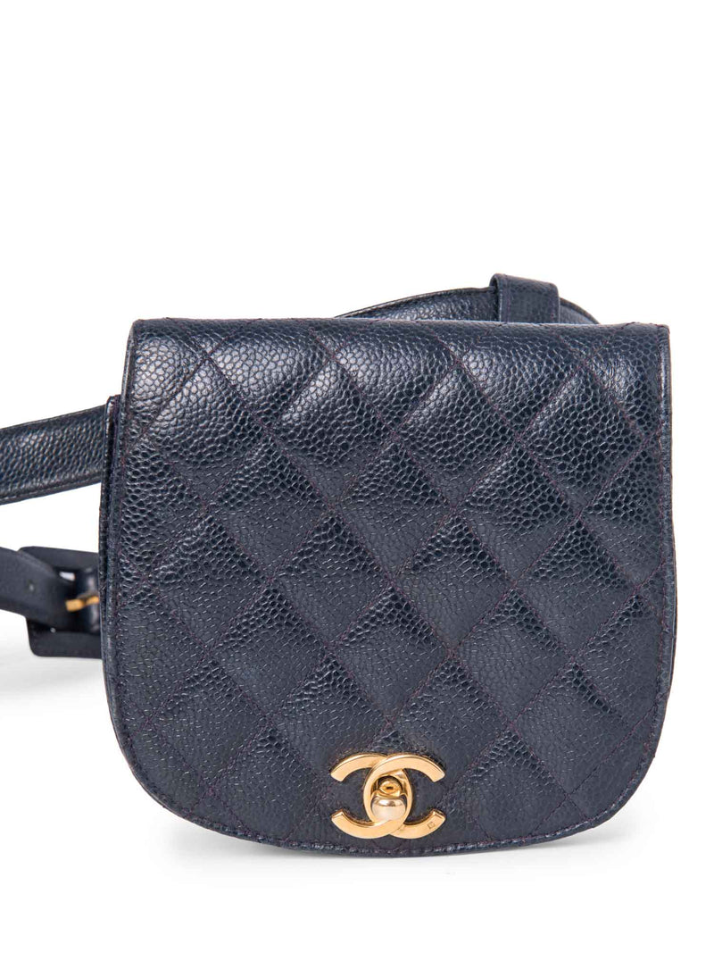 CHANEL CC Logo Quilted Caviar Leather Belt Bag Navy Blue-designer resale