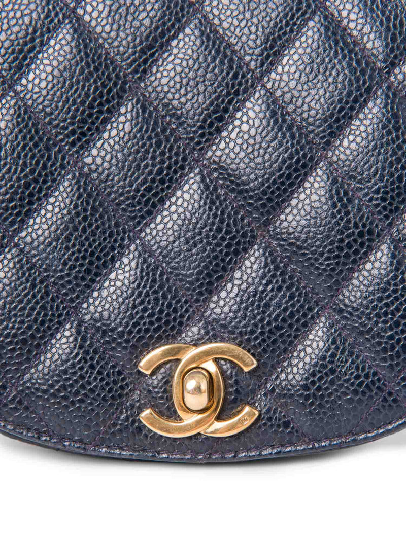 CHANEL CC Logo Quilted Caviar Leather Belt Bag Navy Blue-designer resale