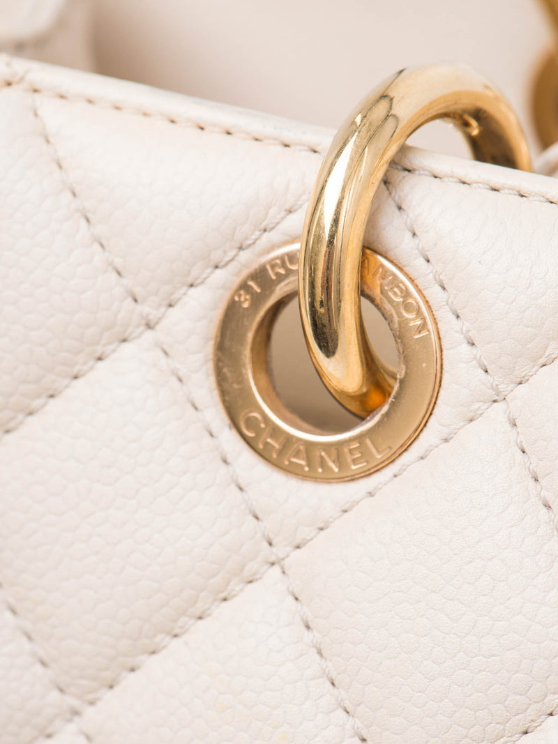 CHANEL CC Logo Quilted Caviar Leather Shopper Bag Beige Gold-designer resale