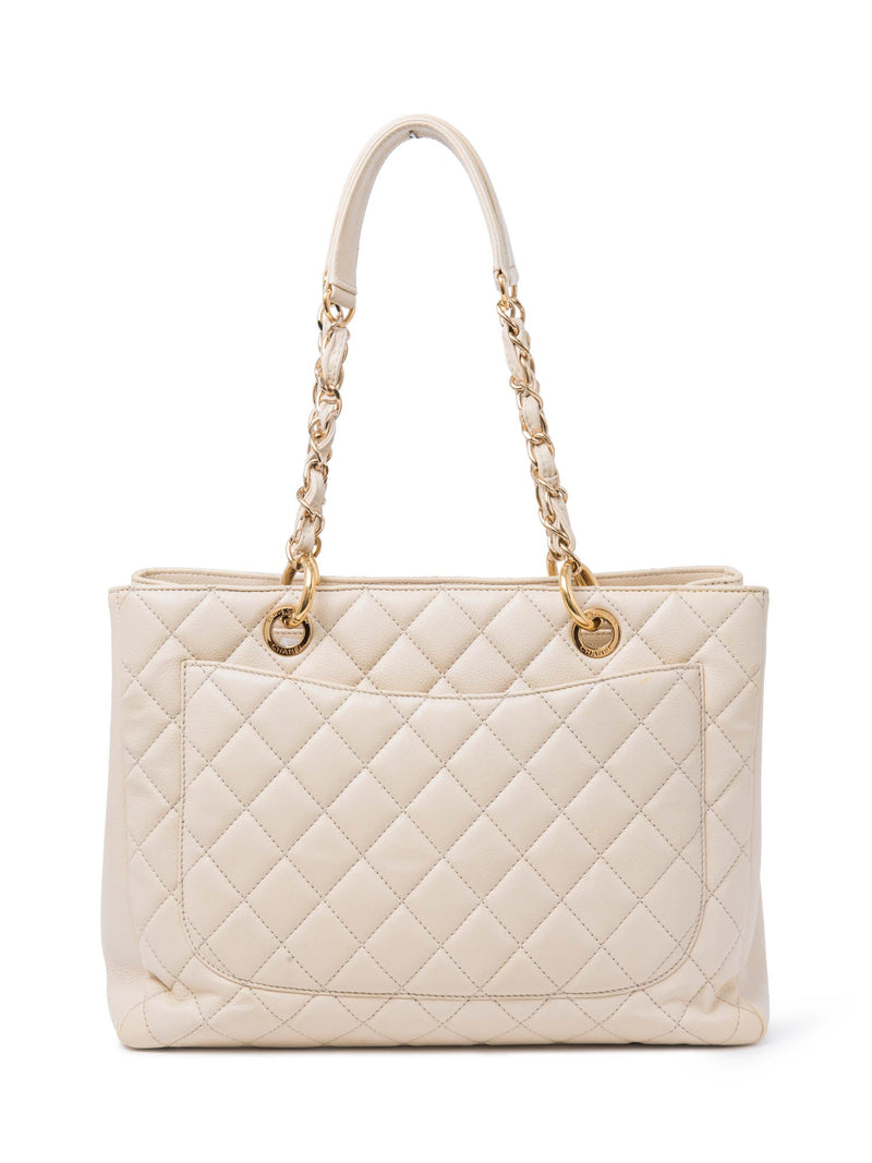 CHANEL CC Logo Quilted Caviar Leather Shopper Bag Beige Gold-designer resale