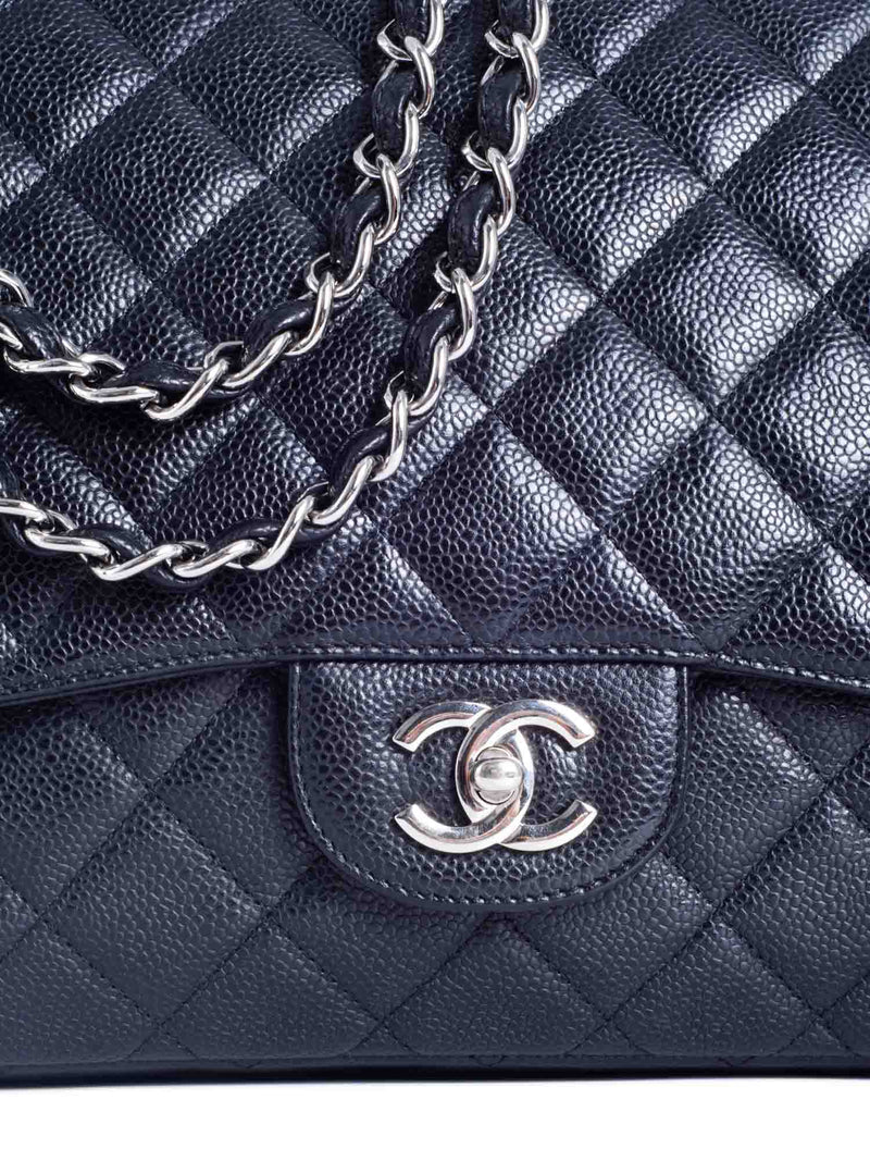 Chanel Shiny Black Crocodile Jumbo Single Flap Bag with Silver