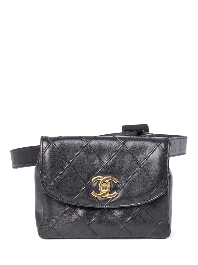 CHANEL CC Logo Quilted Leather Flap Belt Bag Black-designer resale