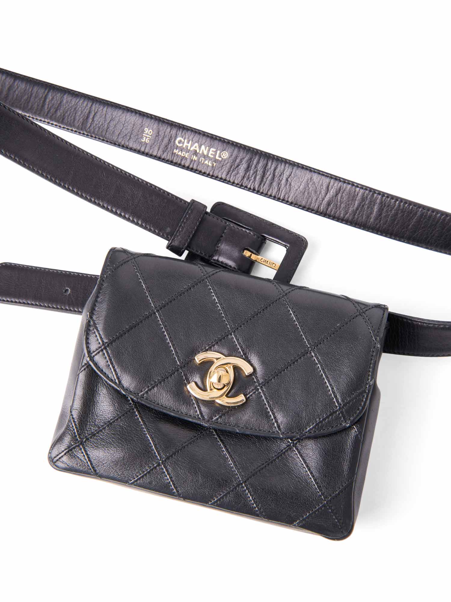 CHANEL CC Logo Quilted Leather Flap Belt Bag Black-designer resale