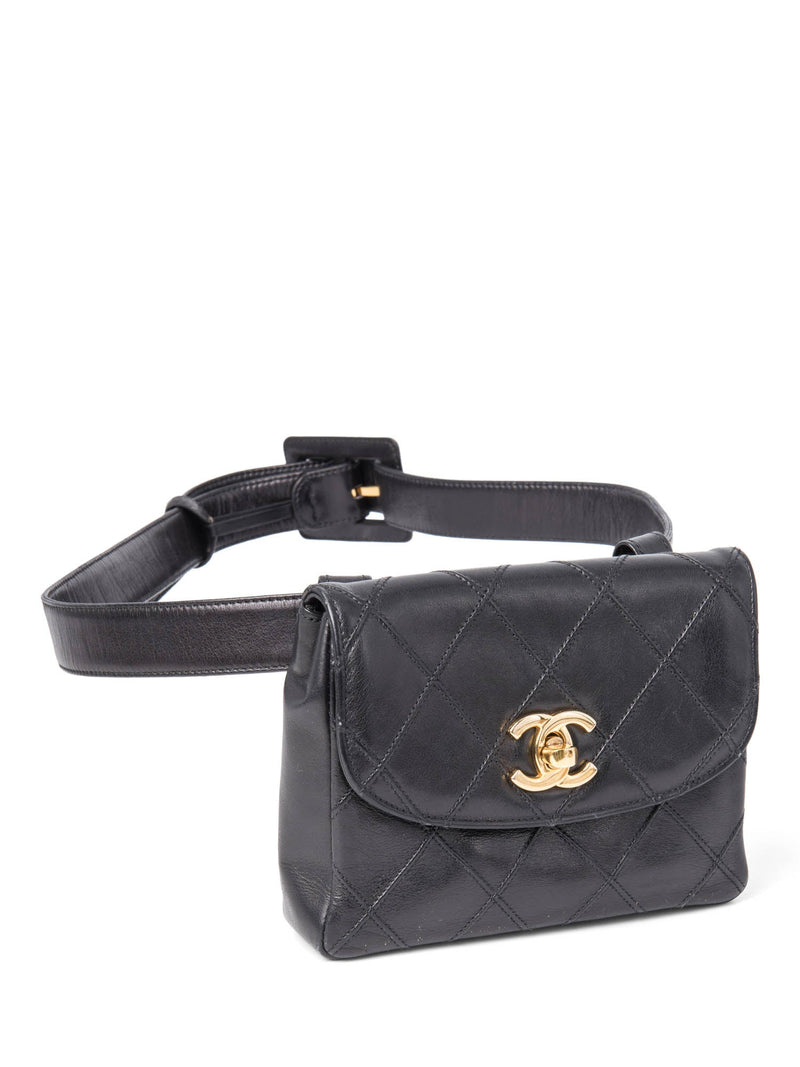 CHANEL CC Logo Quilted Leather Flap Belt Bag Black-designer resale