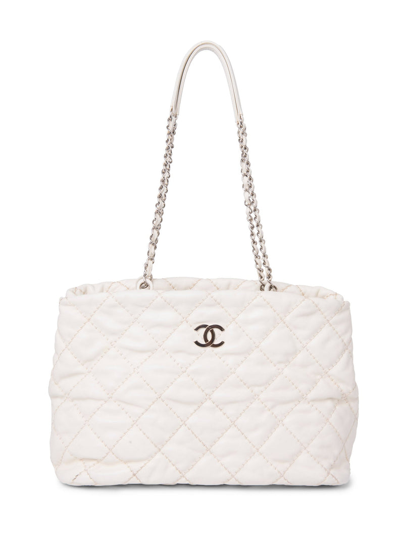 CHANEL CC Logo Quilted Leather Shopper Bag Ivory-designer resale