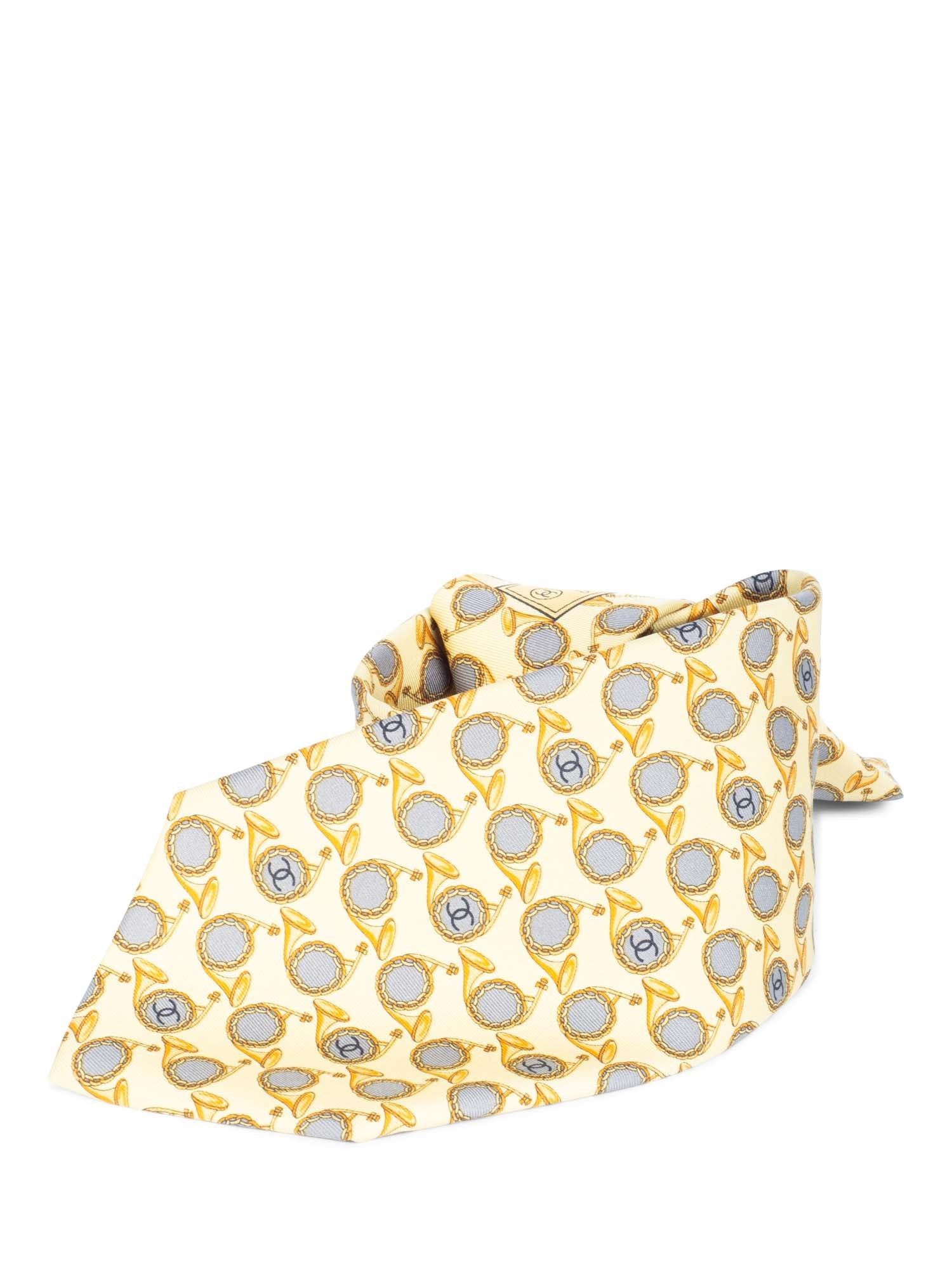 CHANEL CC Logo Silk Trumpet Tie Yellow