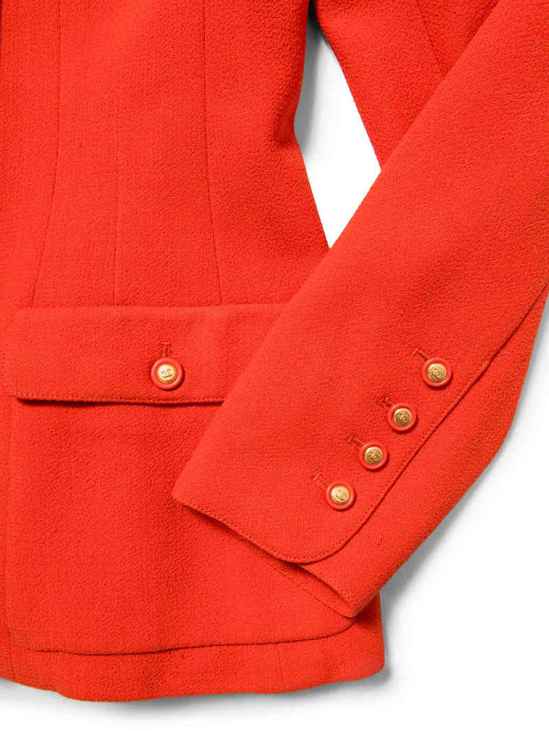 CHANEL CC Logo Tweed Fitted Rider Jacket Red-designer resale