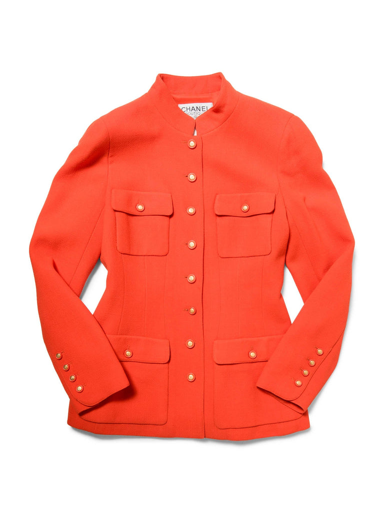 CHANEL CC Logo Tweed Fitted Rider Jacket Red-designer resale