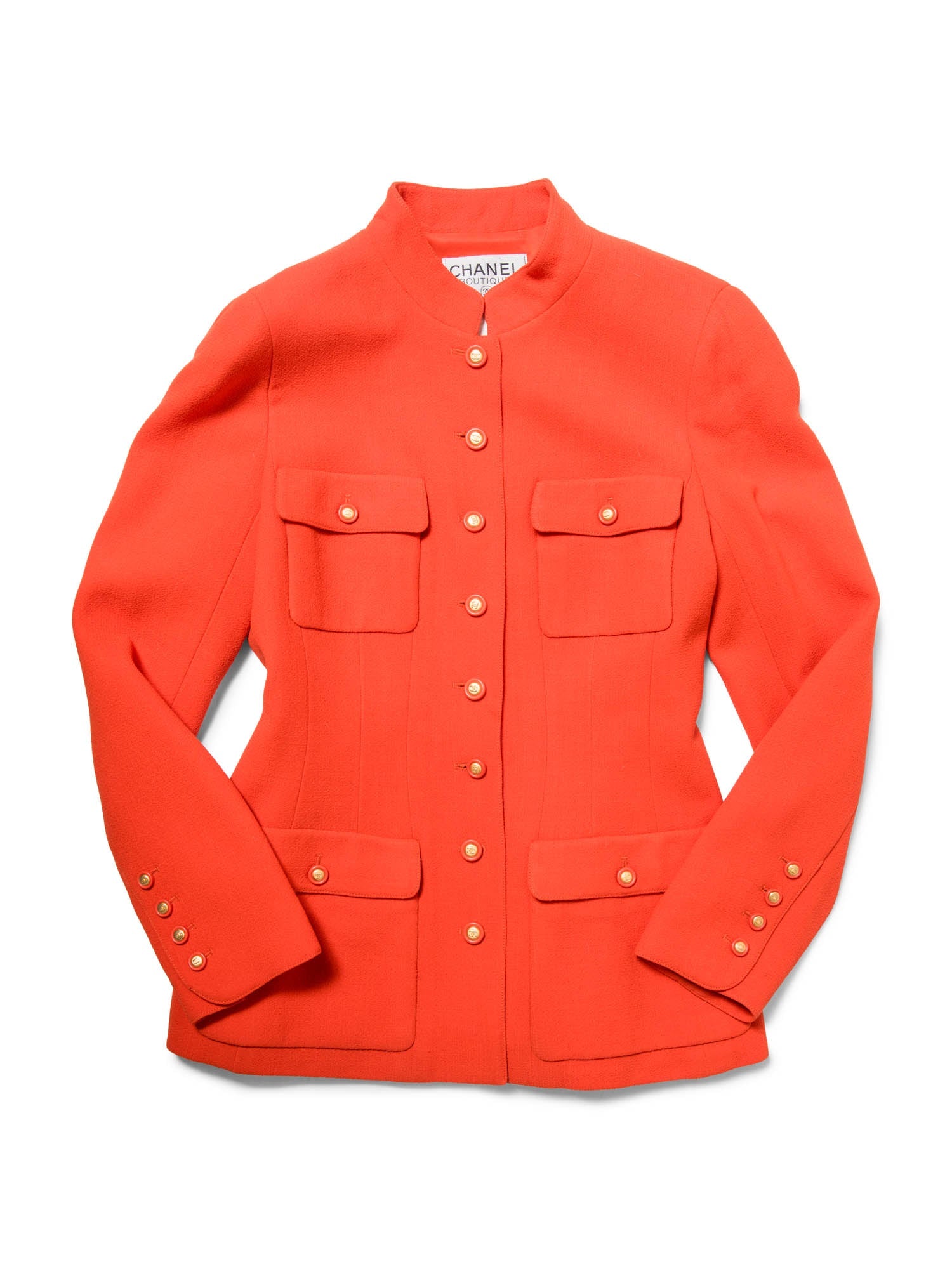 CHANEL CC Logo Tweed Fitted Rider Jacket Red