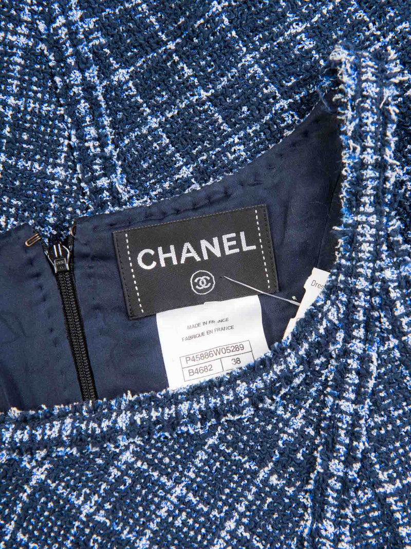 CHANEL CC Logo Tweed Halter Mini Dress Blue Black-designer resale