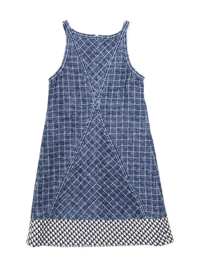 CHANEL CC Logo Tweed Halter Mini Dress Blue Black-designer resale