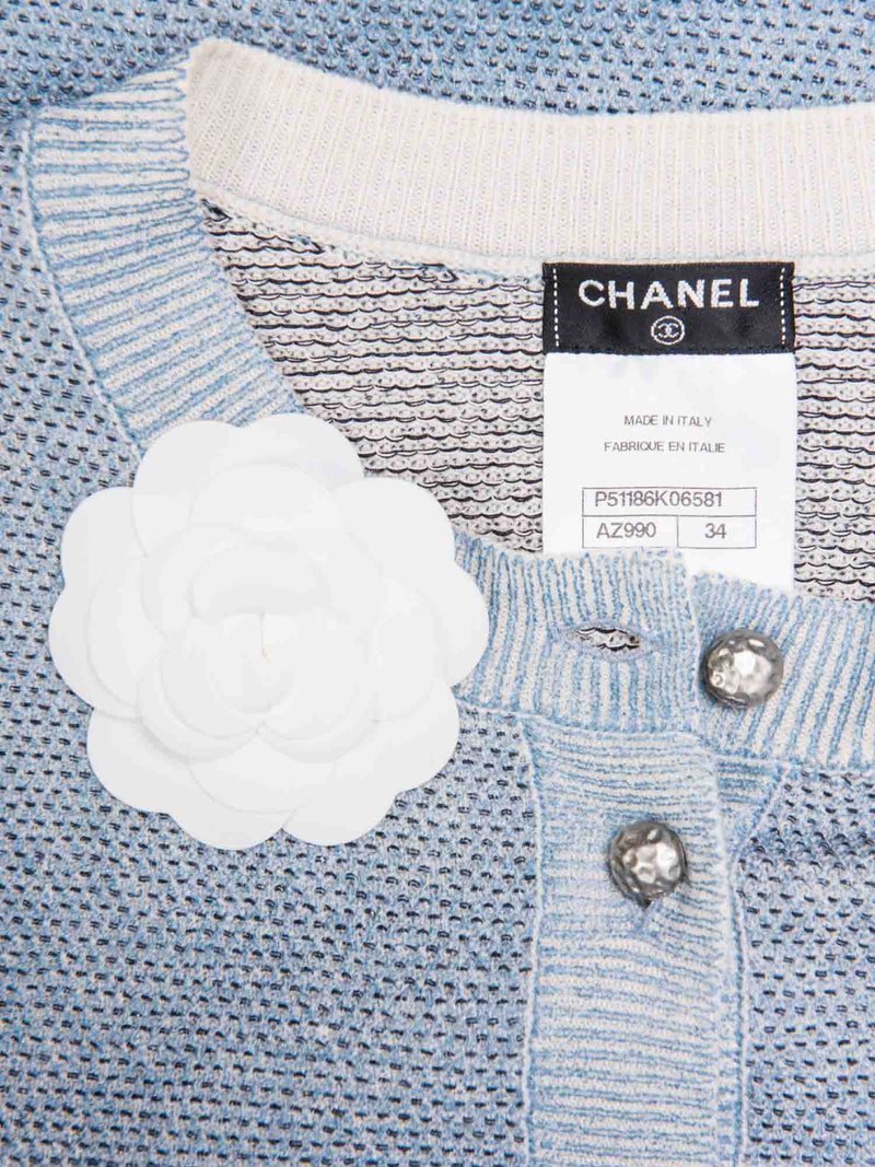 CHANEL Cashmere Knit Camellia Sleeveless Sweater Blue White-designer resale