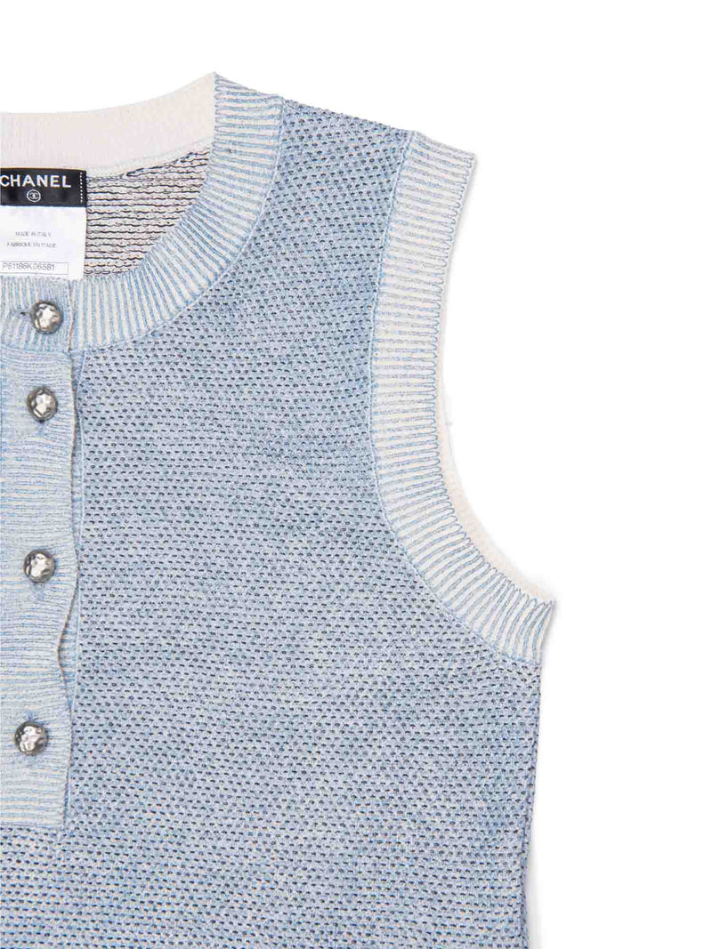 CHANEL Cashmere Knit Camellia Sleeveless Sweater Blue White-designer resale