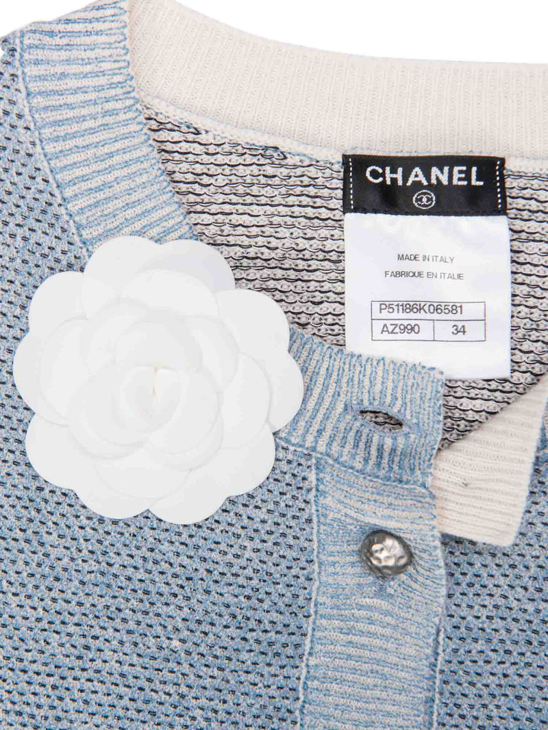 CHANEL Cashmere Knit Camellia Sleeveless Sweater Blue White-designer resale