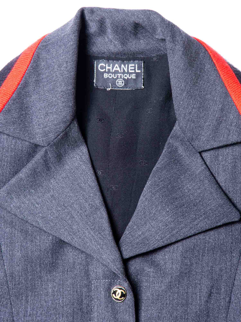 CHANEL Cropped CC Logo Jacket Grey Red-designer resale