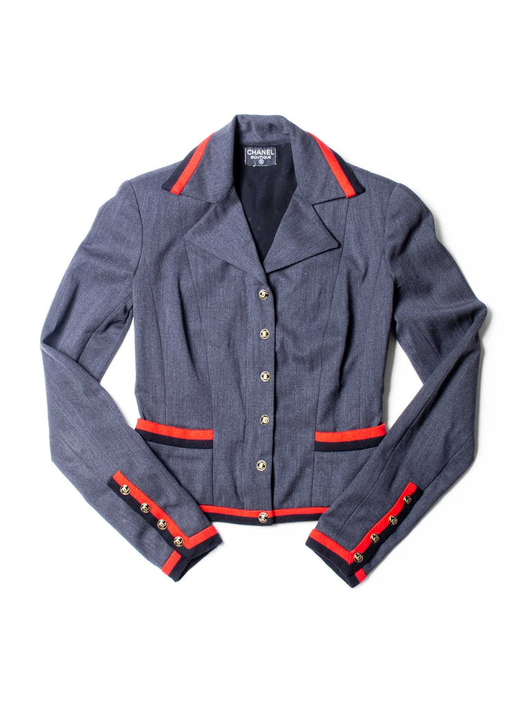 CHANEL Cropped CC Logo Jacket Grey Red-designer resale