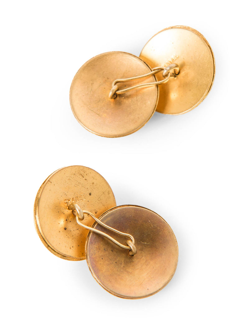 CHANEL Jumbo CC Logo 24k Gold Plated Dual Cufflinks-designer resale