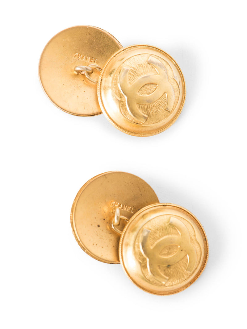 CHANEL Jumbo CC Logo 24k Gold Plated Dual Cufflinks-designer resale