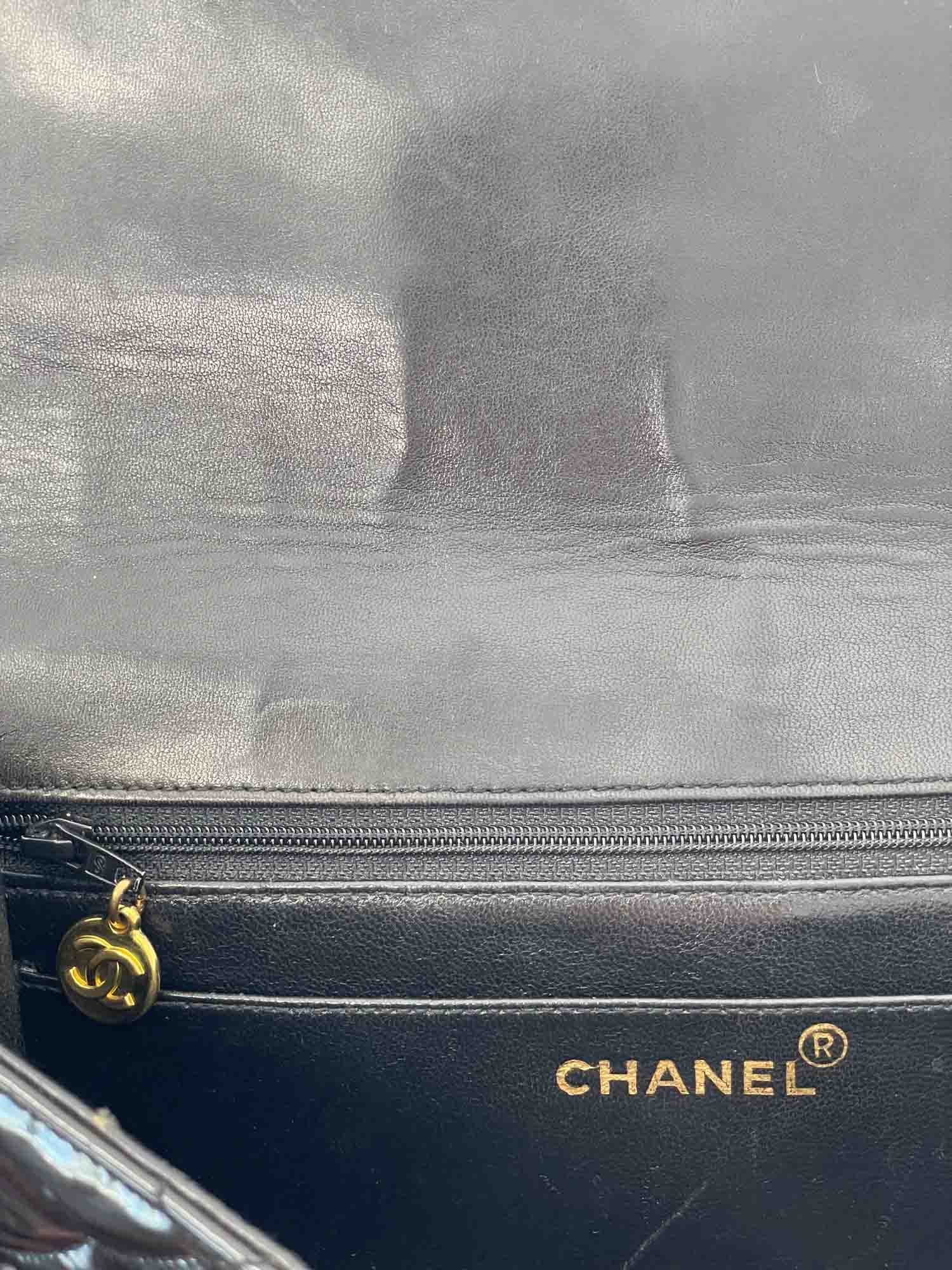 CHANEL Vintage 24k Gold CC Logo Patent Leather Backpack Black
