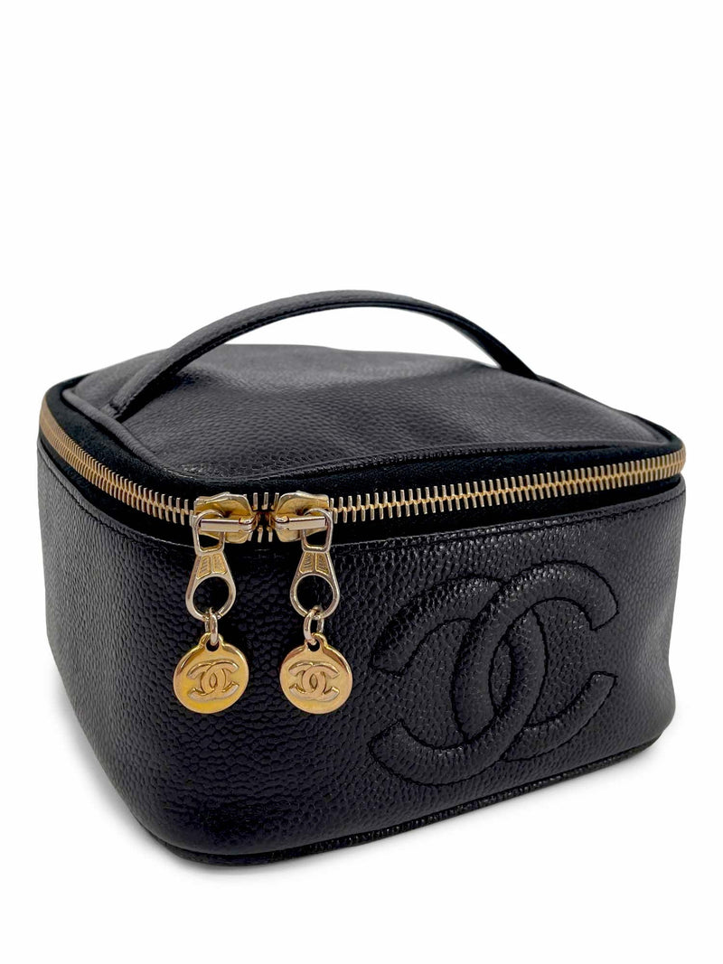 Chanel Vintage Caviar Stitched CC Small Shoulder Bag Black