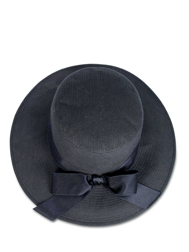 CHANEL Vintage Cotton Satin Bow Fedora Hat Black-designer resale